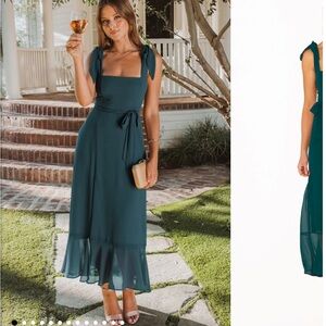 Show me your mumu Claire Midi Dress in Emerald Chiffon Medium